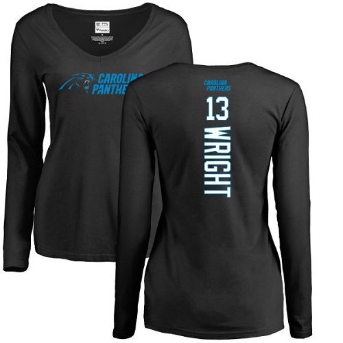 Carolina Panthers Black Women Jarius Wright Backer Slim Fit NFL Football #13 Long Sleeve T Shirt->women nfl jersey->Women Jersey